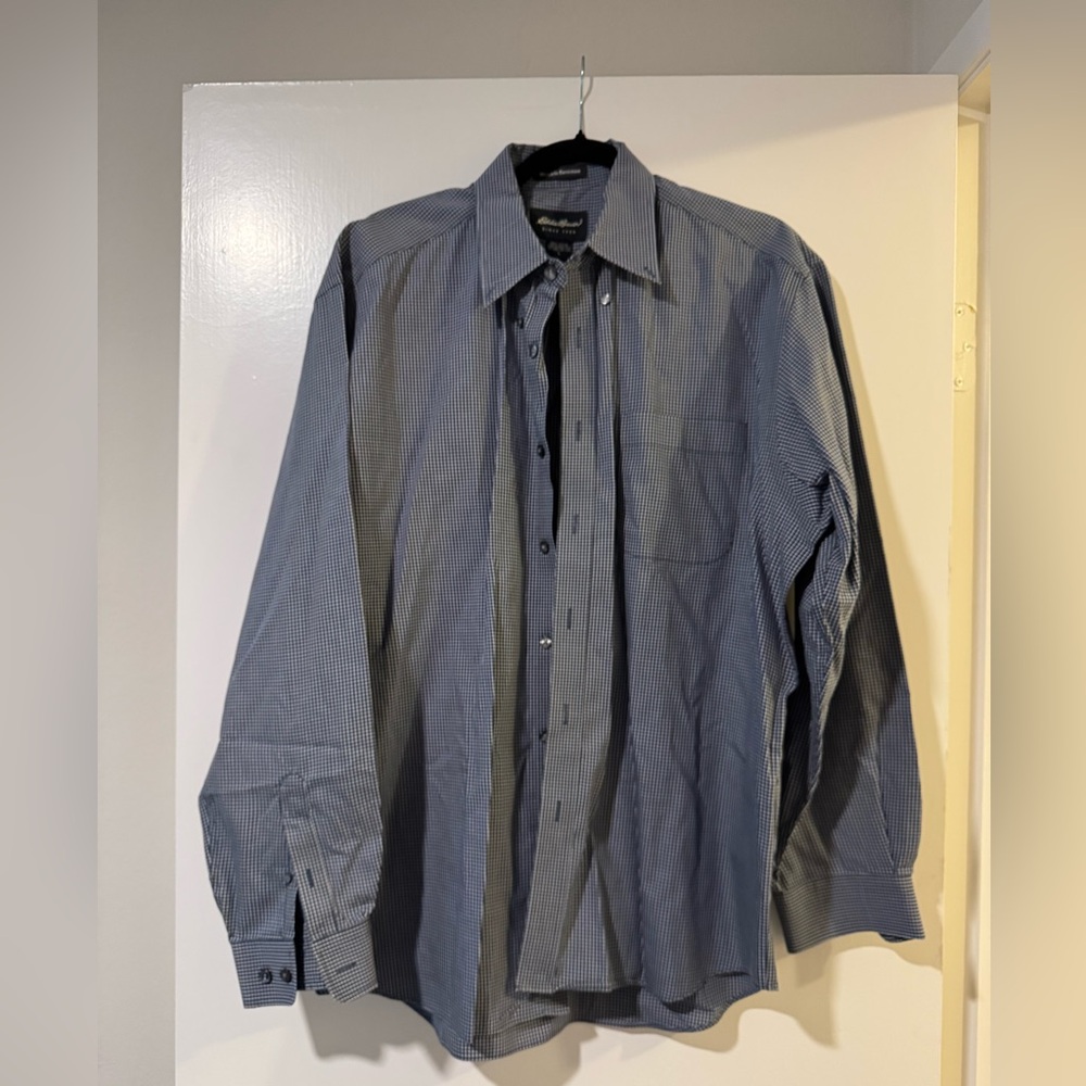 Eddie Bauer Vintage Navy And White Checkered Shirt